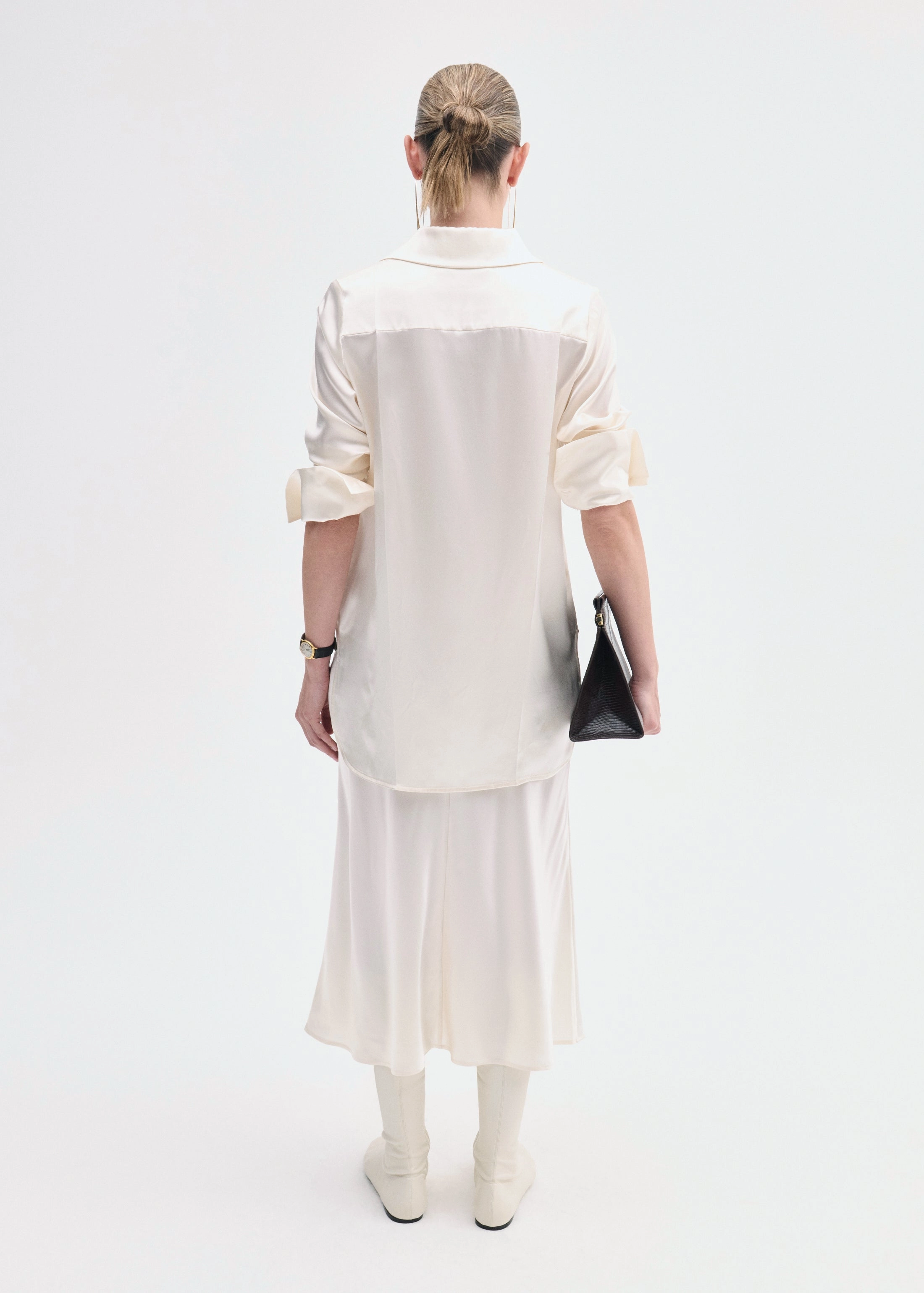 No Bulk Layering System Button Down Shirt in Silk - Ivory