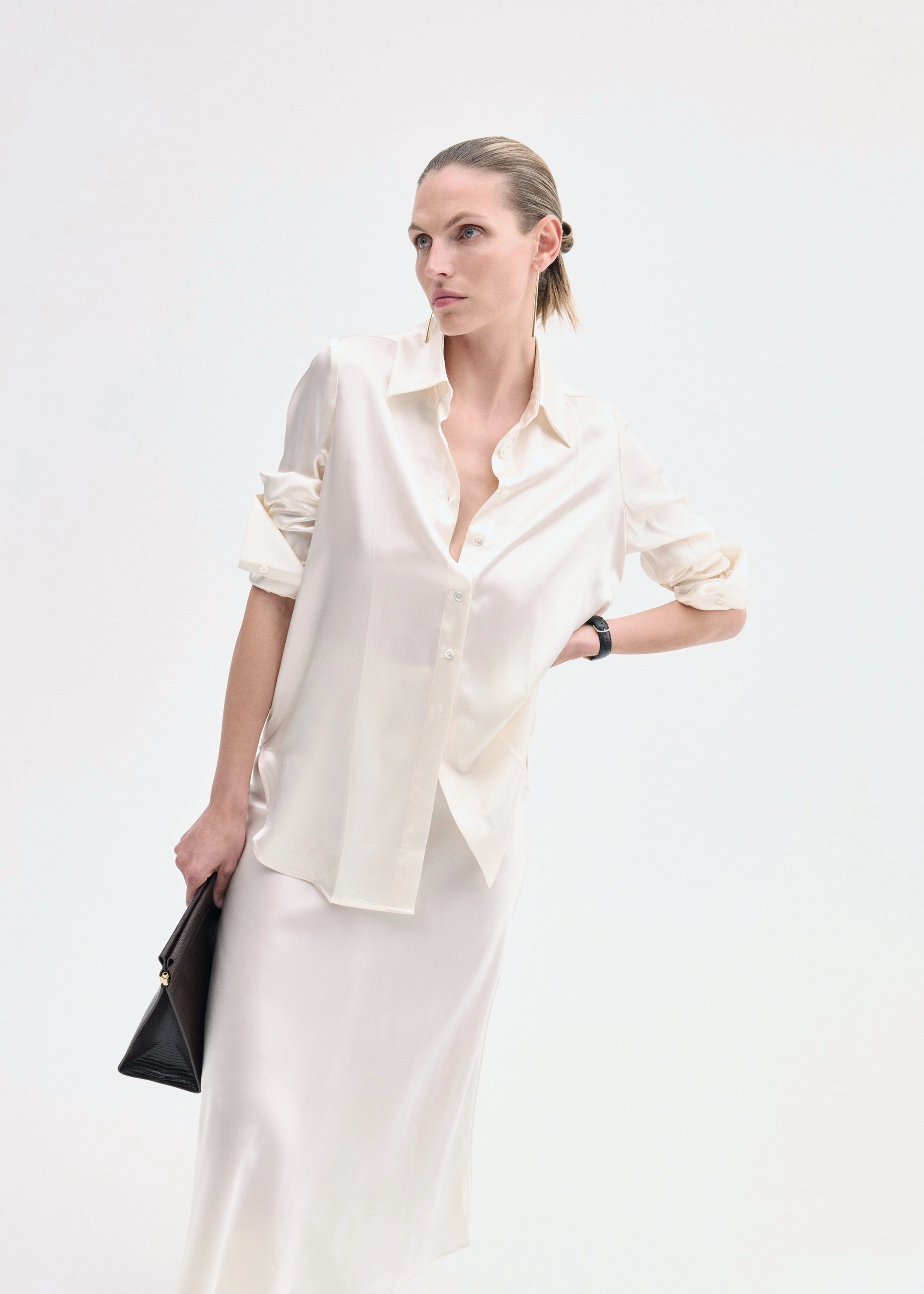 Comfy Wear Pastel Shade Button Down Shirt in Silk - Ivory