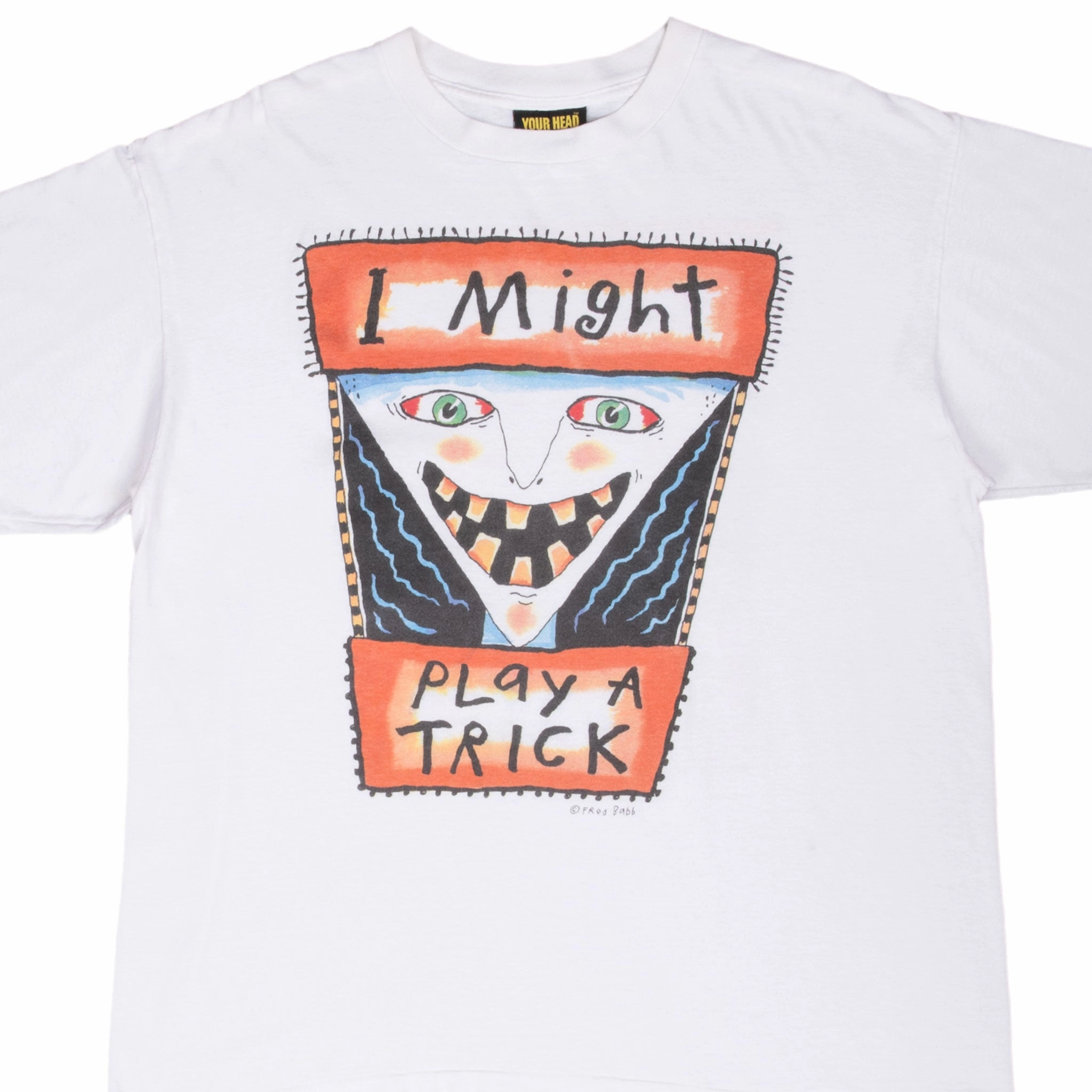 VINTAGE FRED BABB I MIGHT PLAY A TRICK ART TEE SHIRT 1990S XL MADE IN USA Quick Comfort Fit