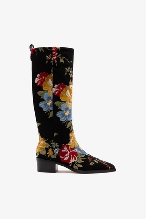 Larroud?? x Markarian Florencia Boot In Floral Embroidery Black Fabric Torsional Stability Adventure Time
