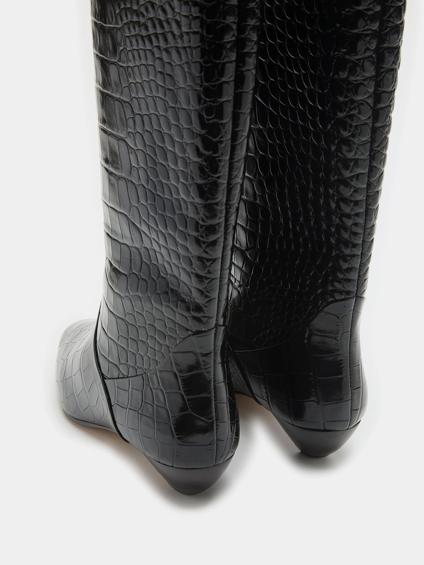 Allegra Riding Boot / Coco Black Leather Croc Effect Modern Minimal Hiking Enthusiast