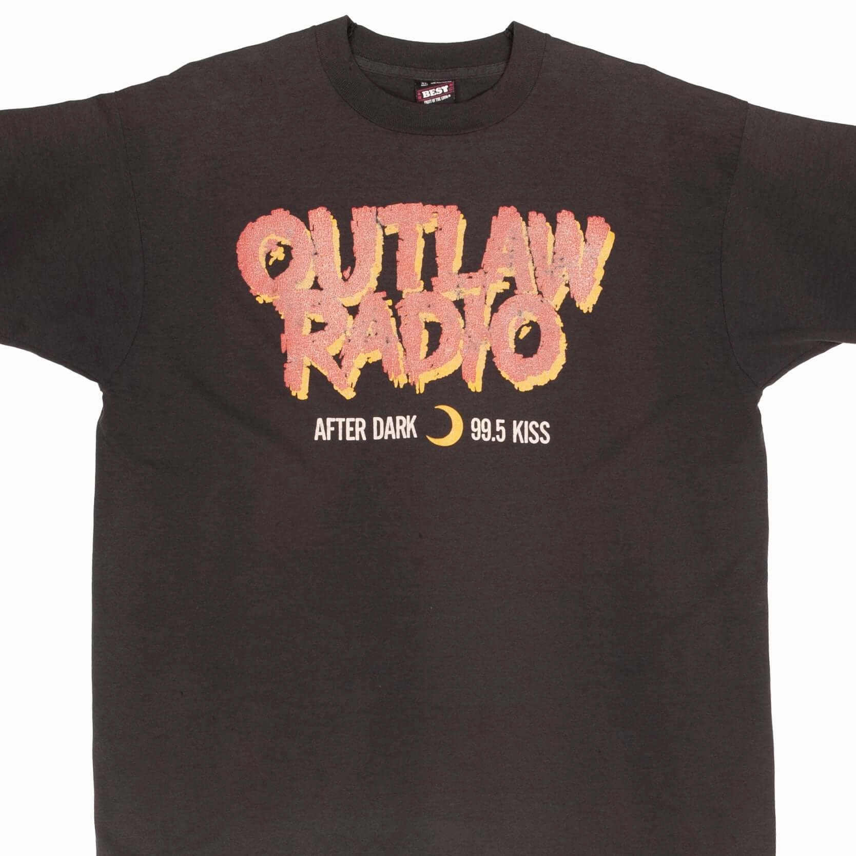 VINTAGE OUTLAW RADIO AFTER DARK 99.5 KISS TEE SHIRT 1990S SIZE XL MADE IN USA Smart Design Basic Piece