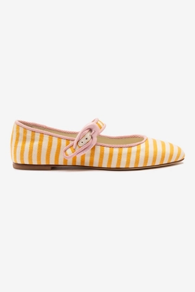 Verona Ballet Flat In Marigold and Natural Striped Fabric and Tulip Trimming Guest Glow