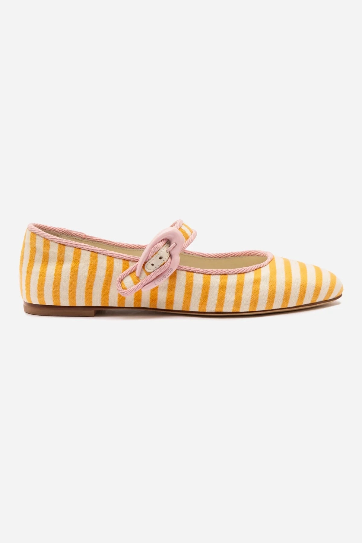 Verona Ballet Flat In Marigold and Natural Striped Fabric and Tulip Trimming Elastic