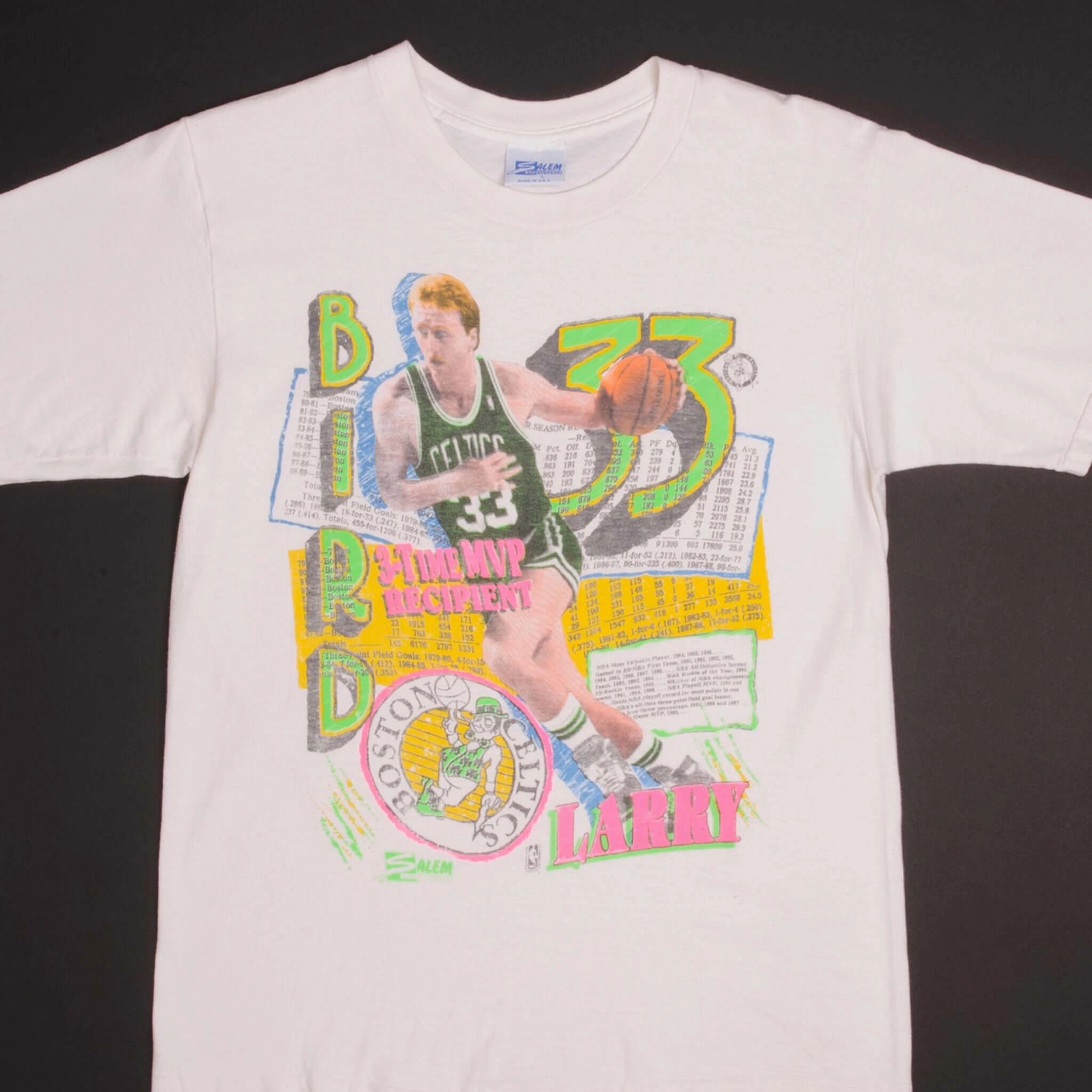 All-Weather Wear VINTAGE NBA BOSTON CELTICS LARRY BIRD 1989 TEE SHIRT SIZE MEDIUM MADE IN USA
