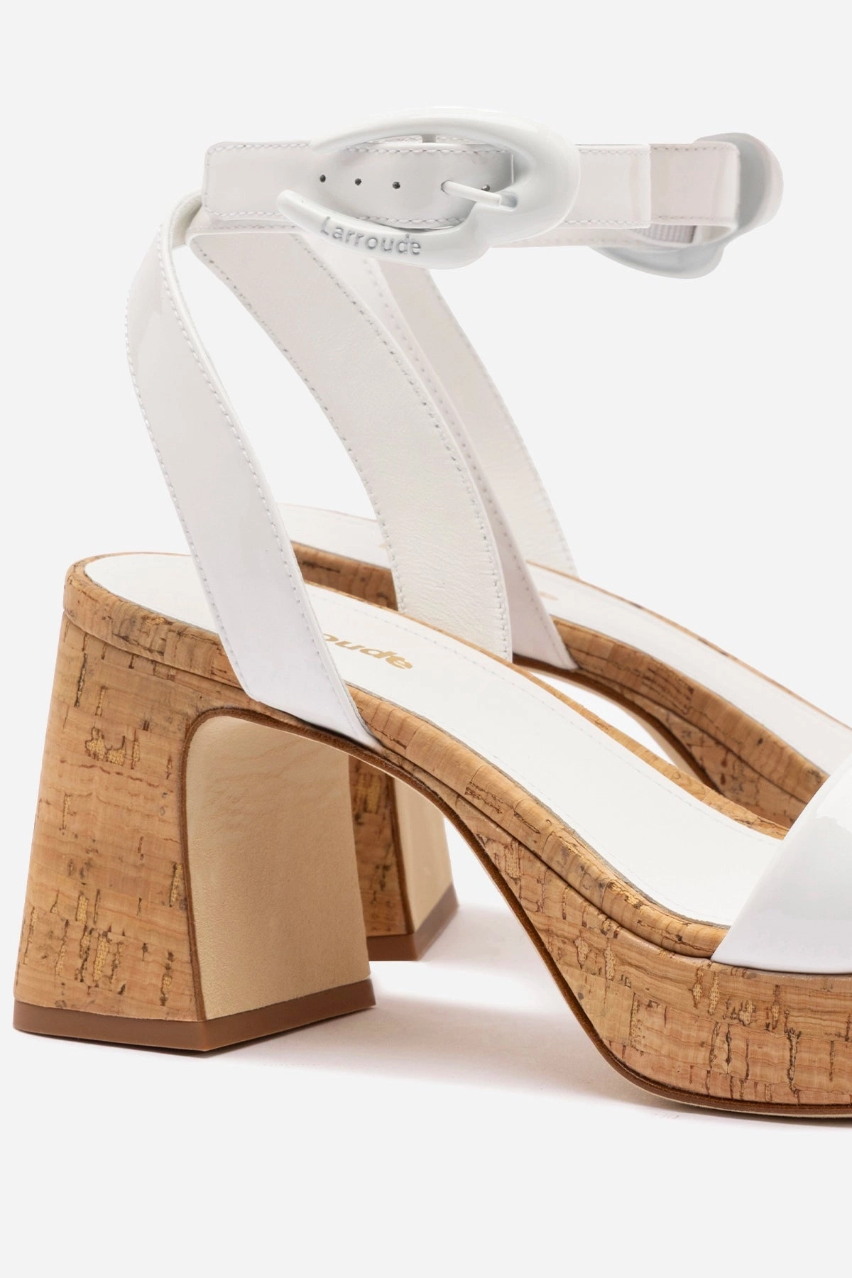Dolly Verona Low Sandal In White Patent Leather and Natural Cork Practical Outdoor Footwear Ventilated Chassis