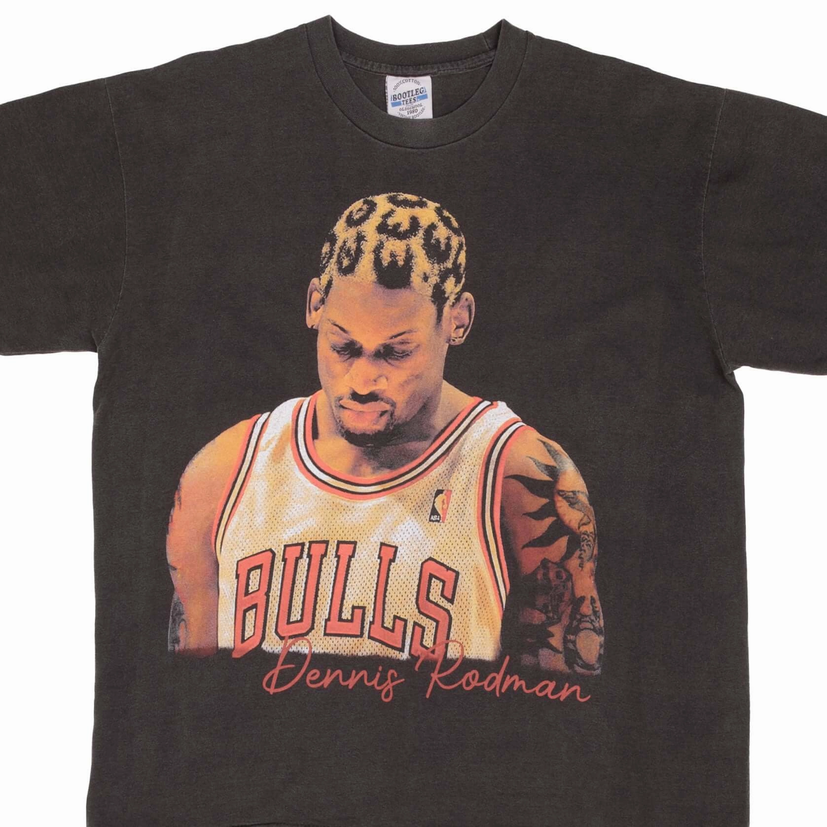 Simple Look Everyday Flex BOOTLEG TEE SHIRT NBA DENNIS RODMAN CHICAGO BULLS SIZE LARGE SINGLE STITCH