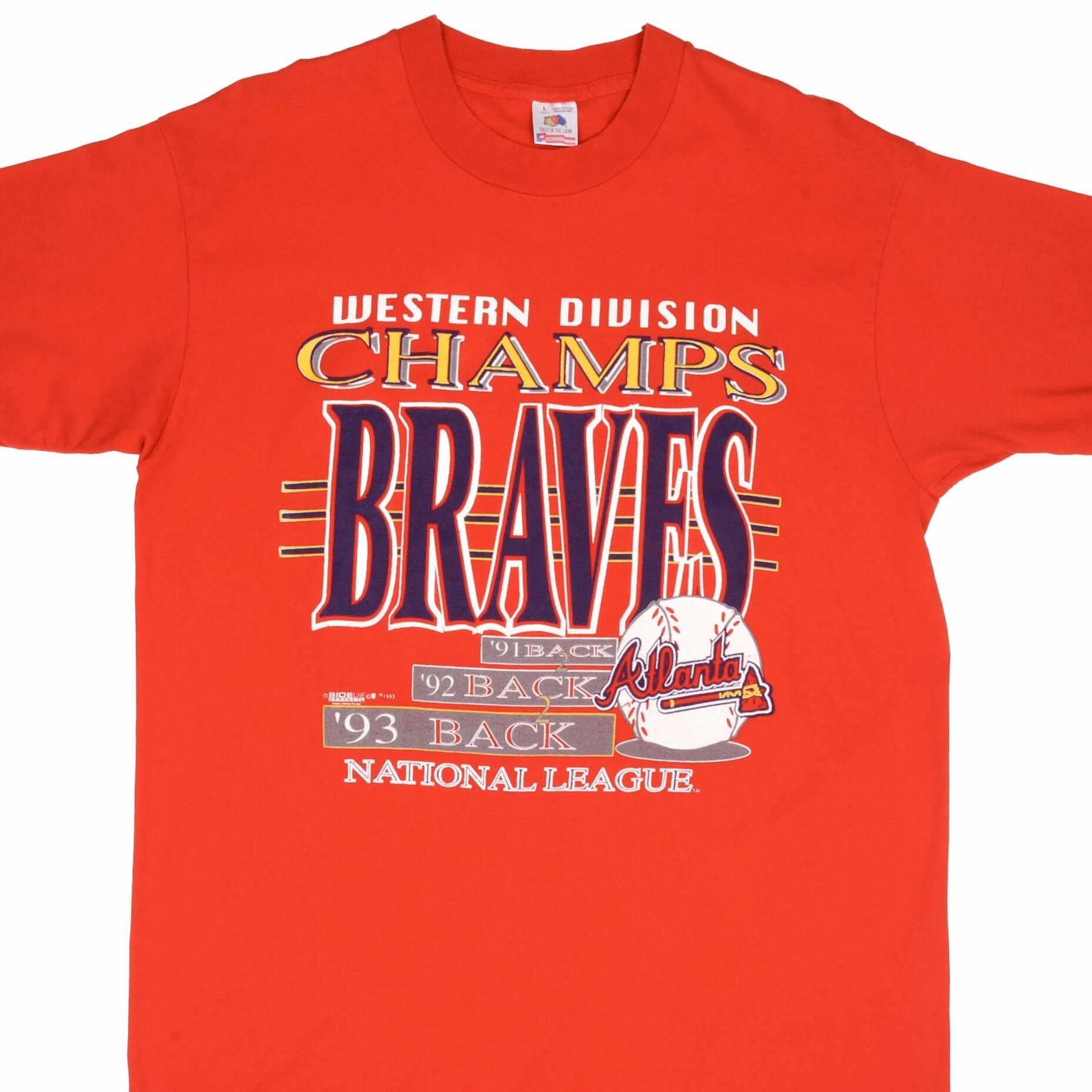 VINTAGE MLB ATLANTA BRAVES CHAMPS 1993 TEE SHIRT SIZE LARGE MADE IN USA Outdoor Leisure Look