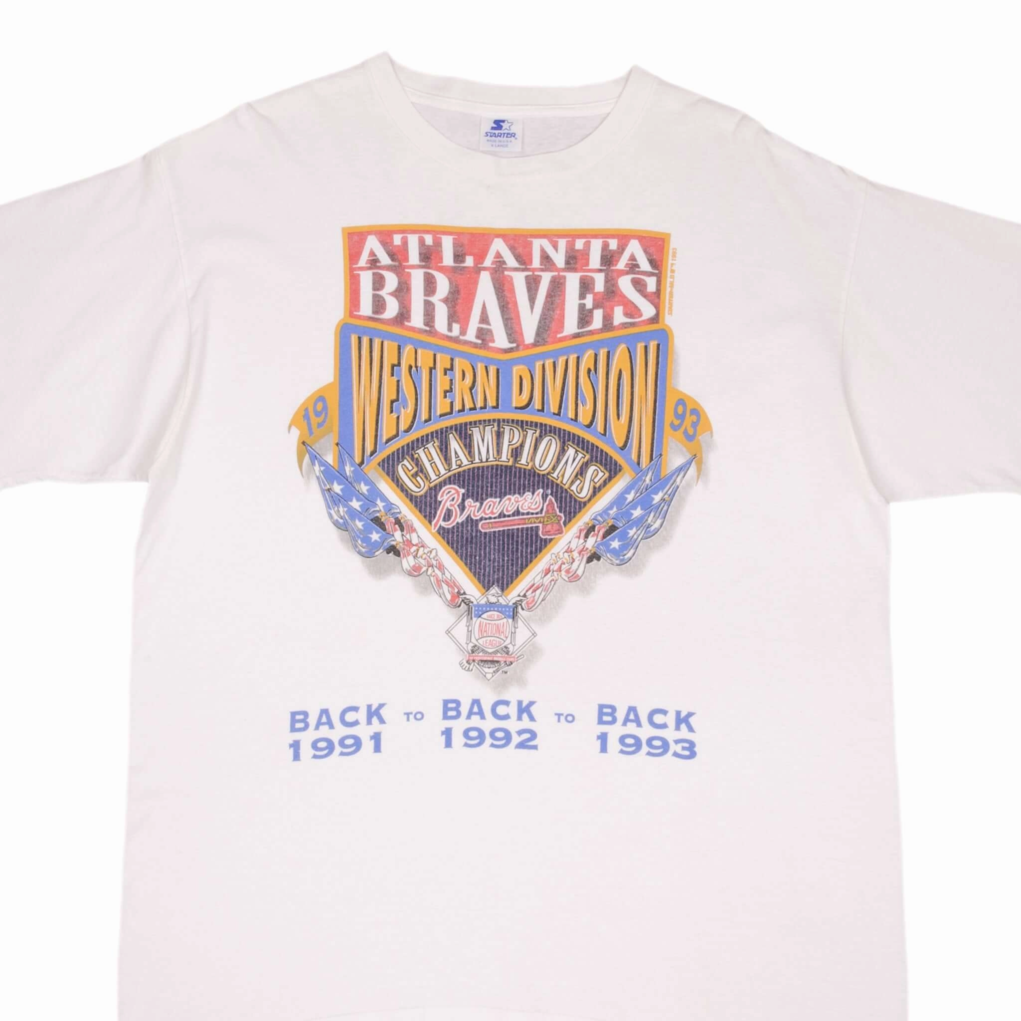 Relaxed Layers VINTAGE MLB ATLANTA BRAVES WESTERN DIV CHAMPIONS 1993 TEE SHIRT XL MADE IN USA
