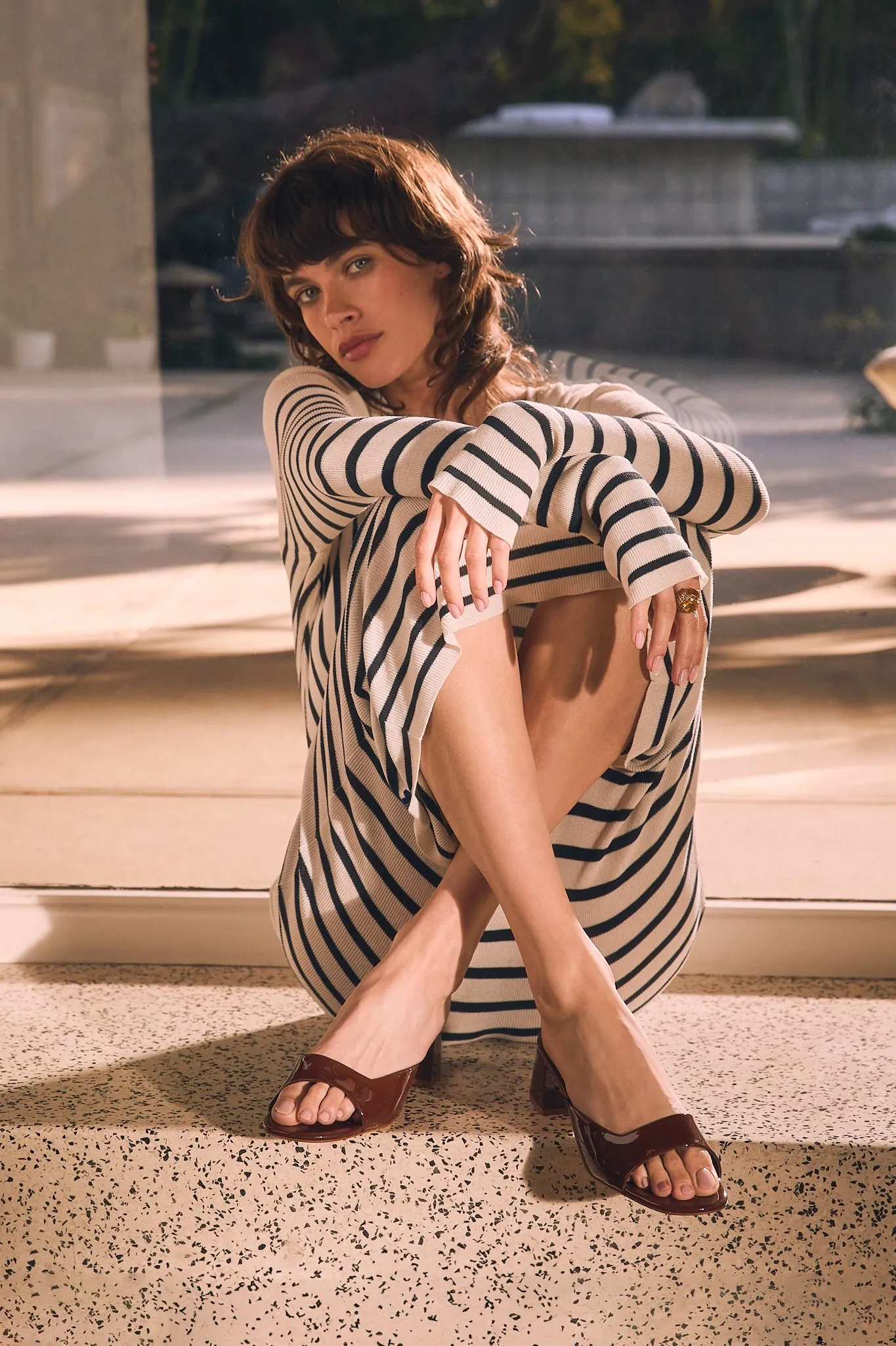 Chloe Gosselin by Larroud?? Anah Mule In Brown Patent Leather Shock Resistance