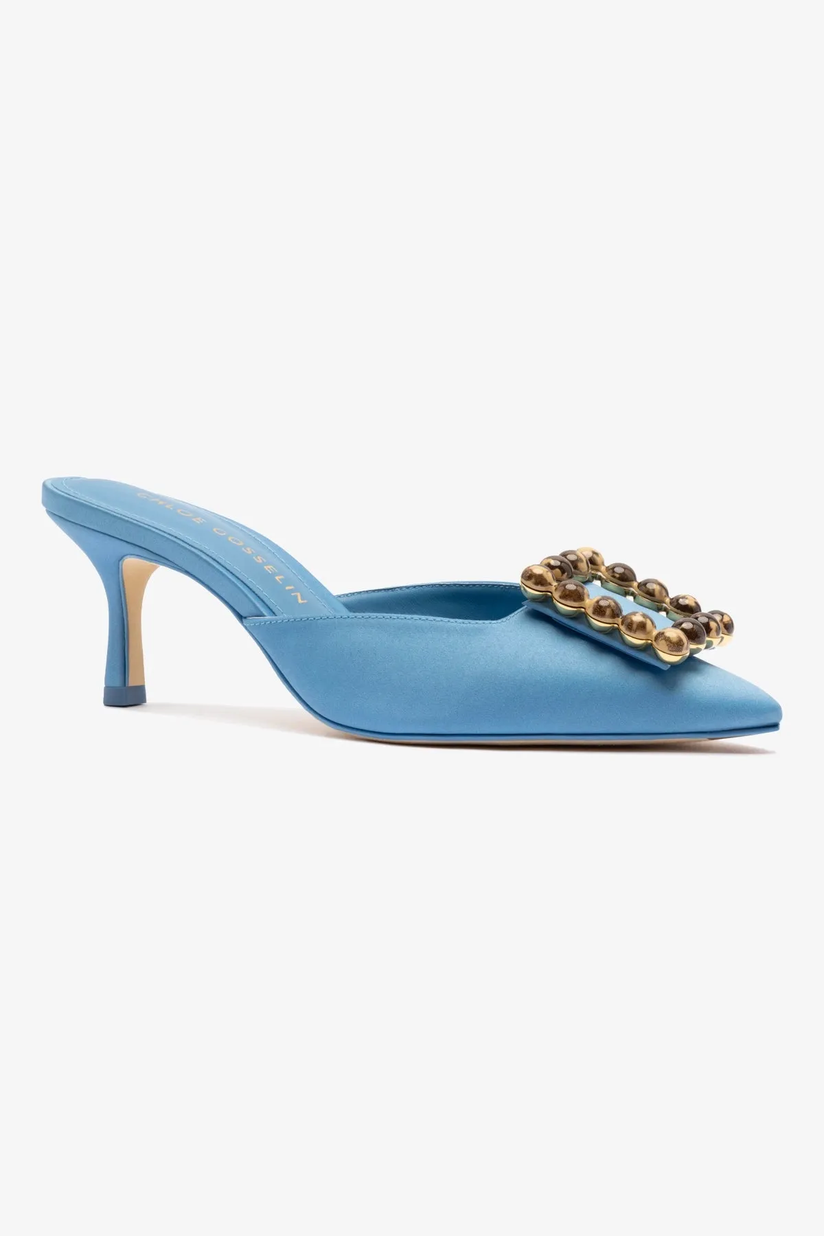 Casual Mood Vibe Basic Style Daily Chloe Gosselin by Larroud?? Ava Mule In Blue Satin