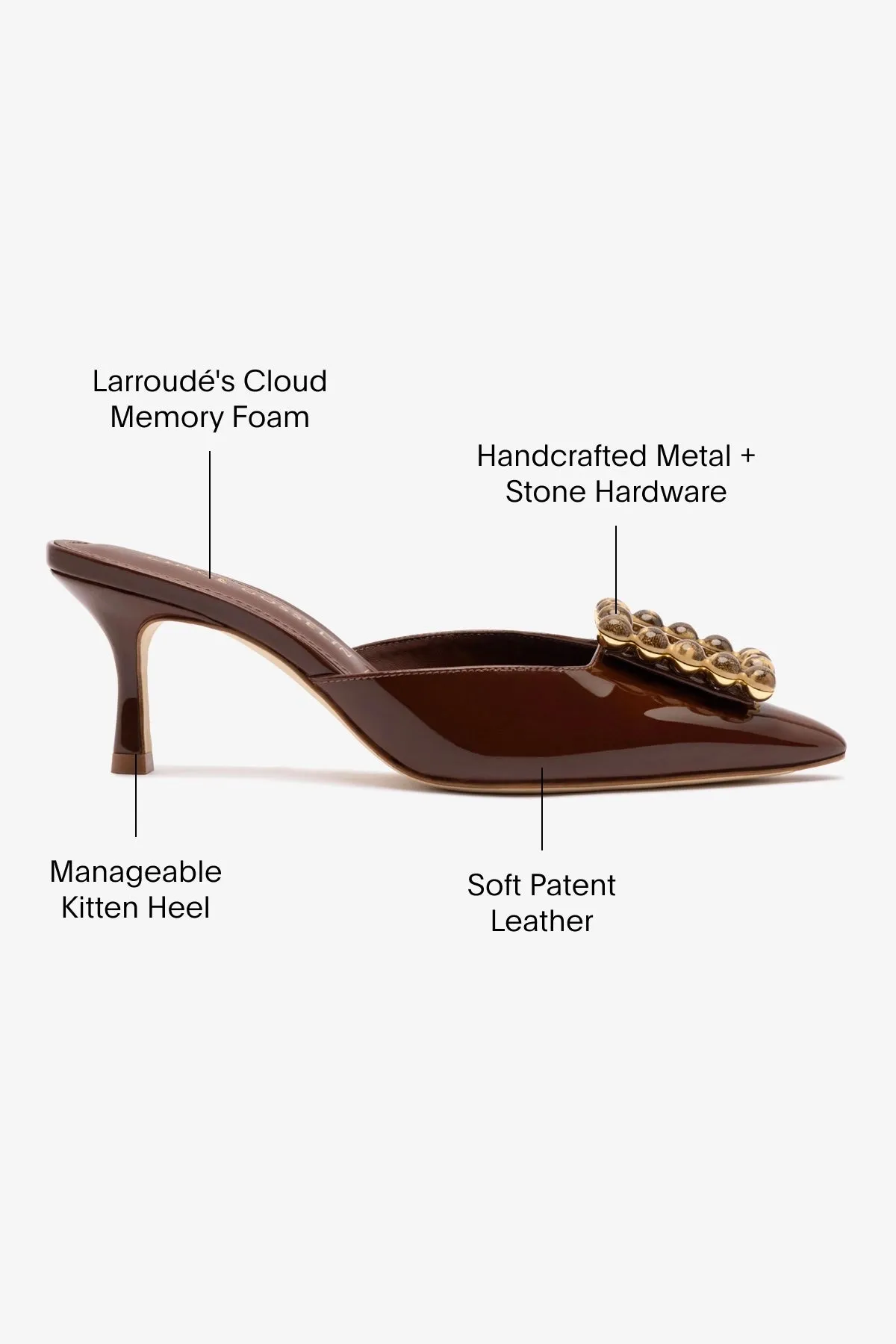Foot Friendly Design Home Ready Chloe Gosselin by Larroud?? Ava Mule In Brown Patent Leather