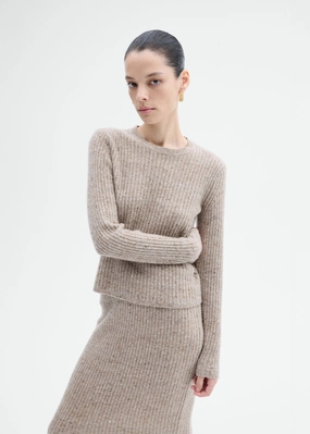 Fitted Long Sleeve Knit in Wool Cashmere - Antelope Layer Comfort