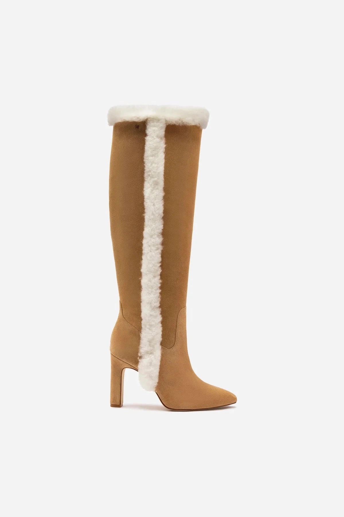 Cindy Hi Faux Fur Boot In Peanut Suede and Natural Shearling Fleece Soft