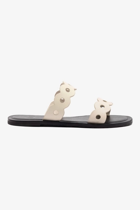Florence Flat Mule In Ivory Leather Abrasion Resistant Material