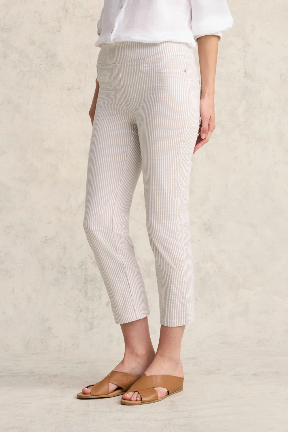 Bengajean? 3/4 Seersucker - Stone & White Stripe TearResistantMaterial Casual Chic