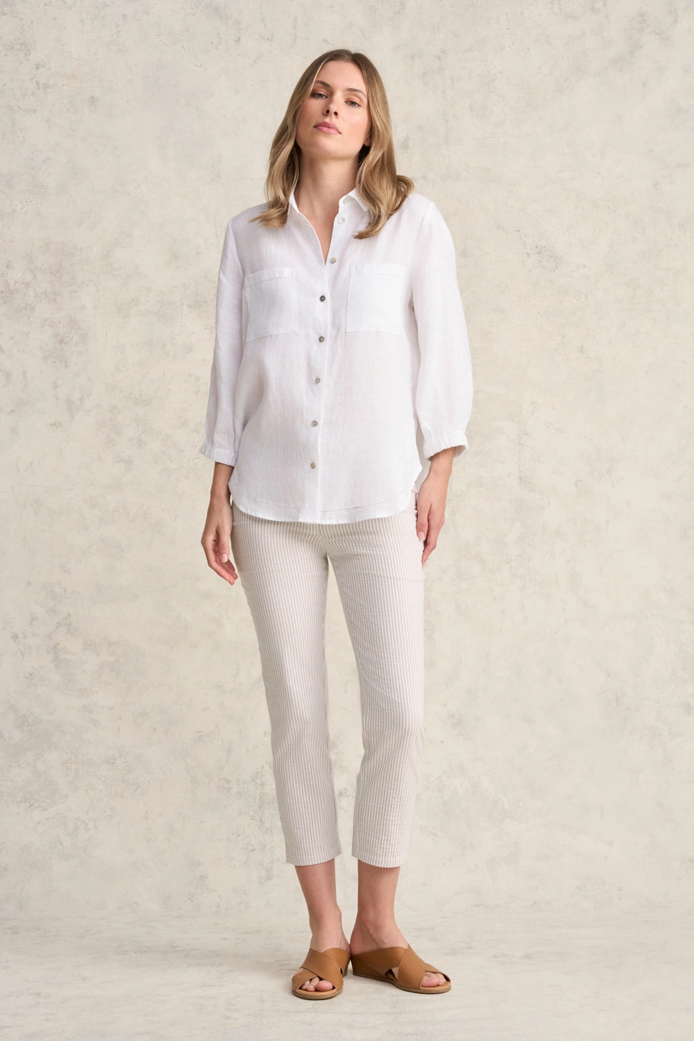 Casual Layer Bengajean? 3/4 Seersucker - Stone & White Stripe