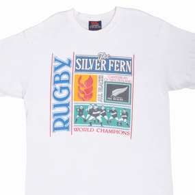 VINTAGE NEW ZEALAND ALL BLACKS RUGBY WORLD CHAMPIONS 1990S TEE SHIRT XL Layered Hem Detail