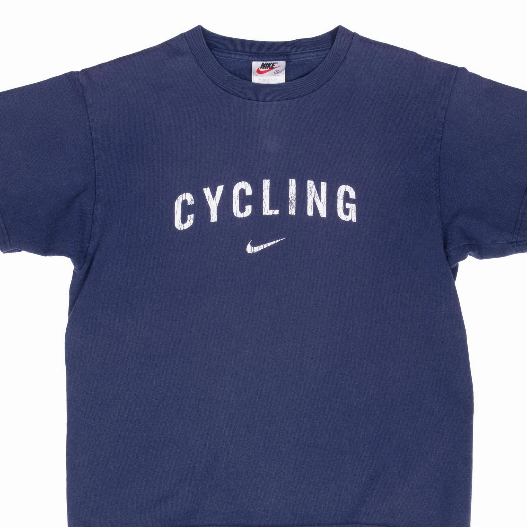 OekoTexCertified VINTAGE NIKE CYCLING BLUE SWOOSH TEE SHIRT 1990S SMALL MADE IN USA