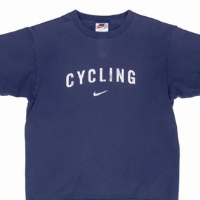 OekoTexCertified VINTAGE NIKE CYCLING BLUE SWOOSH TEE SHIRT 1990S SMALL MADE IN USA
