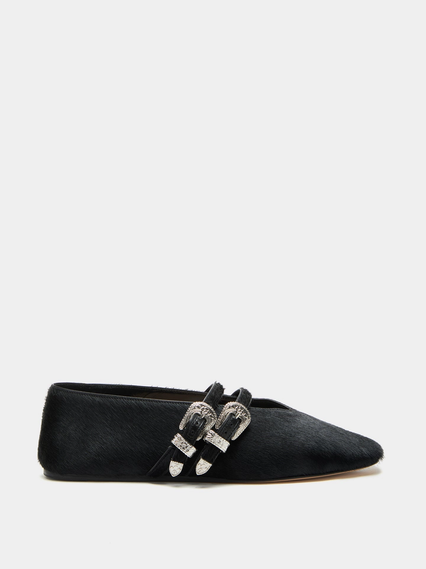 Claudia Slipper / Black Calf Hair Flat Base