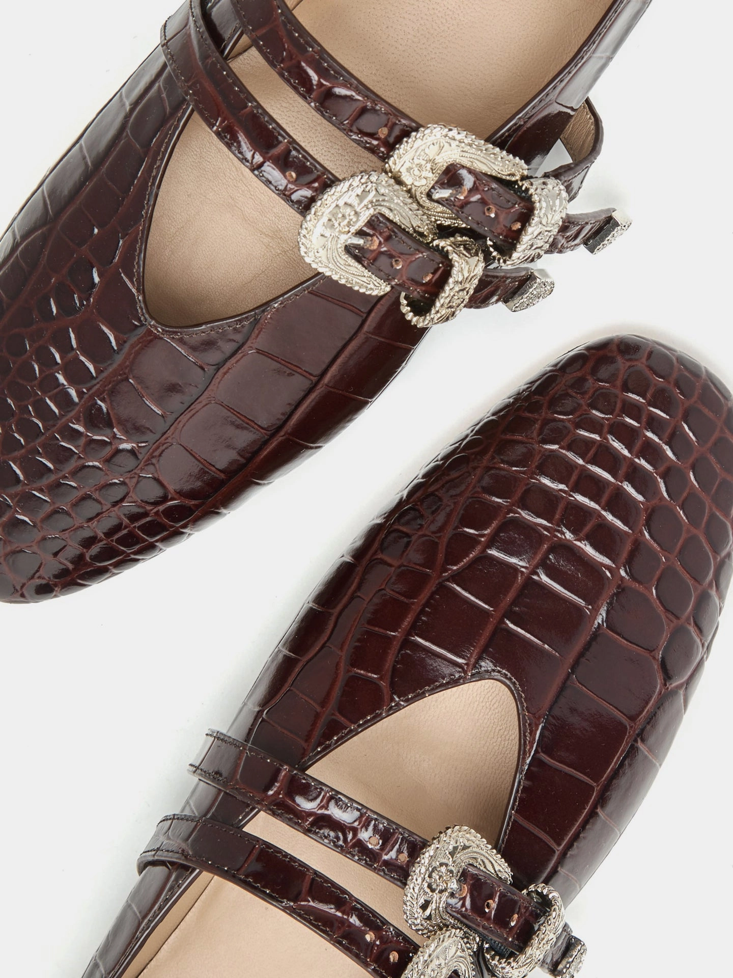 Claudia Slipper / Coco Brown Leather Croc Effect flat sandals