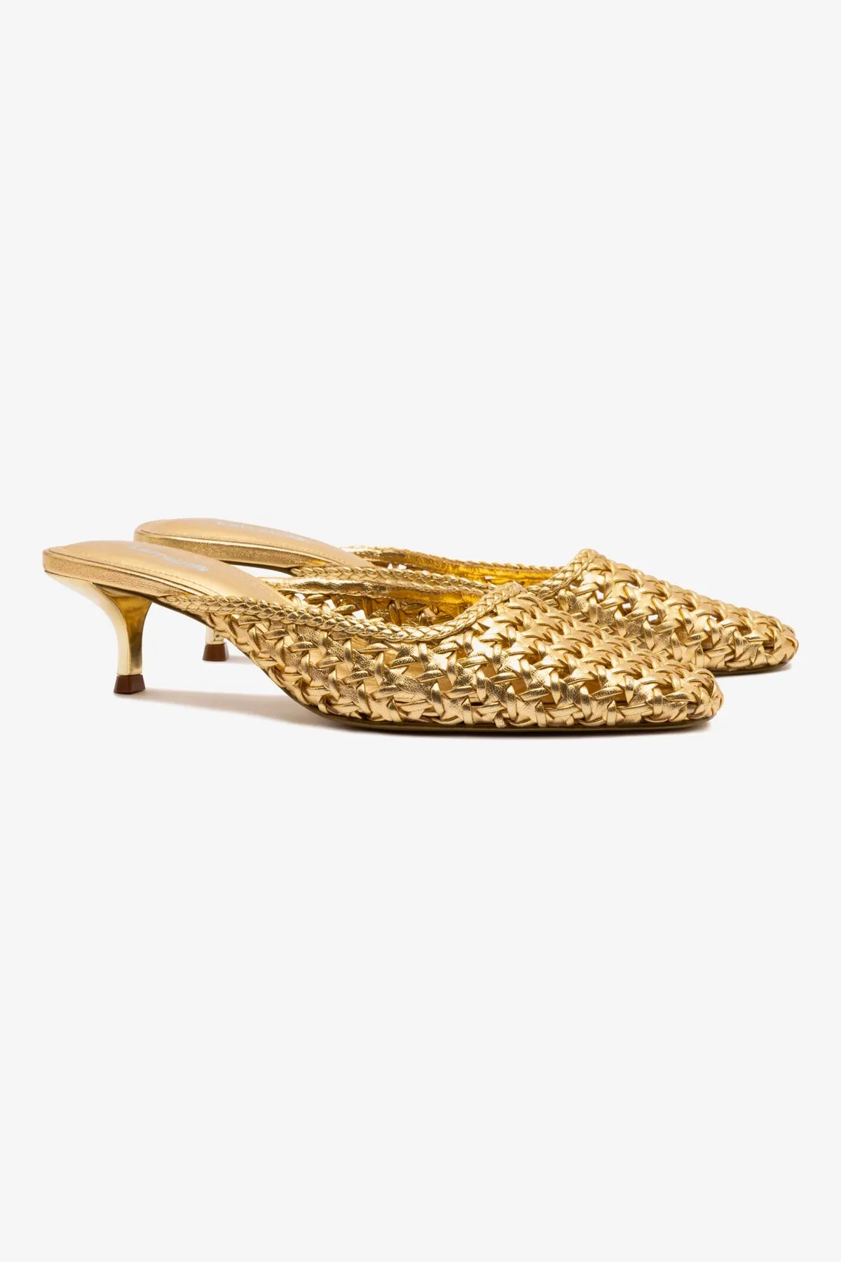 Soft Edge Fit Amal Macrame Mule In Gold Metallic Leather