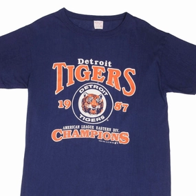 VINTAGE MLB DETROIT TIGERS CHAMPIONS 1987 TEE SHIRT SIZE LARGE MADE IN USA Clean Cut