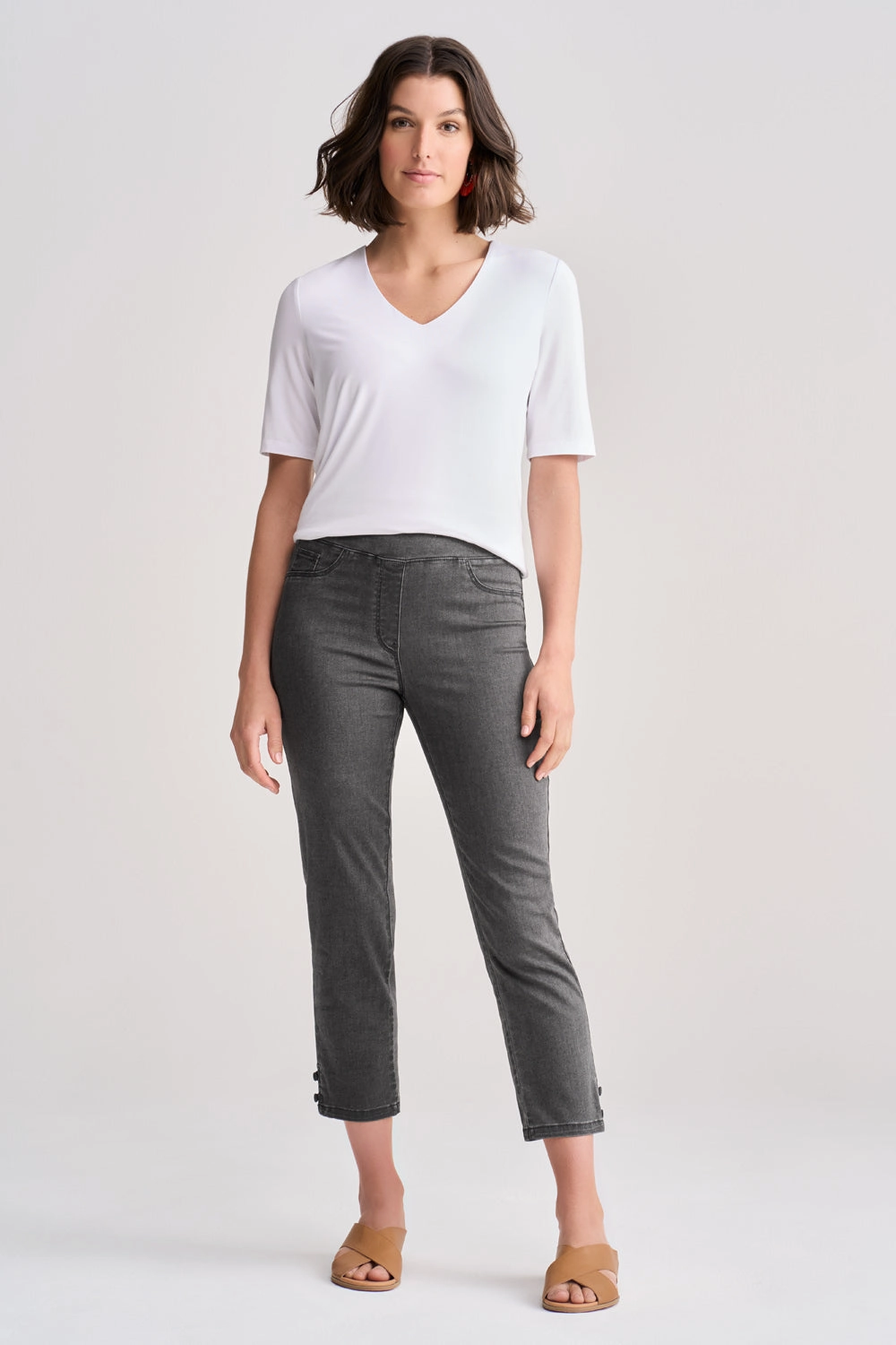 Comfy Waistband Easy Fit Bengajean? 3/4 Button Detail - Charcoal