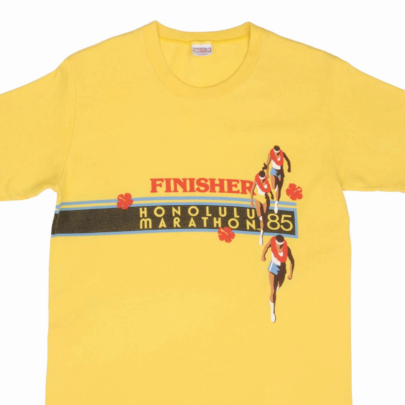VINTAGE CRAZY SHIRT HONOLULU MARATHON FINISHER 1985 TEE SHIRT SMALL MADE IN USA V neck style Cozy Fit Design