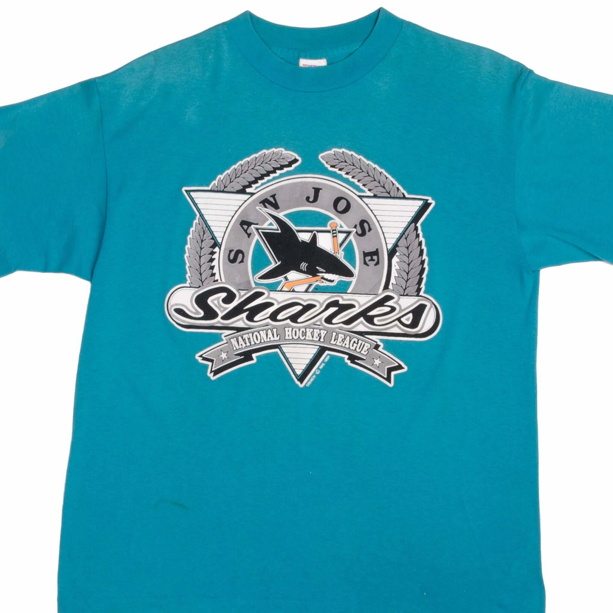 VINTAGE NHL SAN JOSE SHARKS TEE SHIRT 1991 SIZE LARGE MADE IN USA Comfy Pieces Sleek Look
