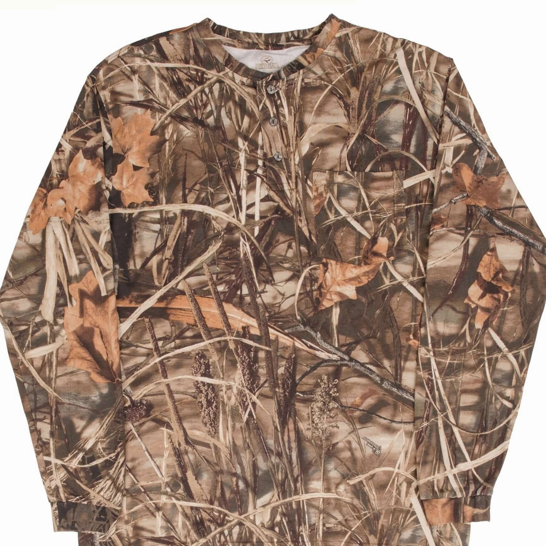 VINTAGE HUNTING ADVANTAGE MAX 4HD CAMO LONG SLEEVE POCKET HENLEY TEE SHIRT LARGE Sporty Flex Classic Layering