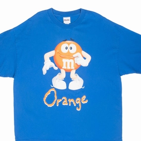 TaglessCollar Everyday Comfort Style VINTAGE ORANGE M&M'S CHOCOLATE BLUE TEE SHIRT 2011 2XL