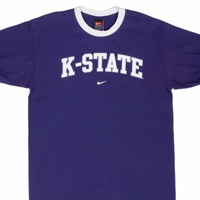 Relaxed Fit V neck style VINTAGE NIKE NCAA KANSAS STATE RINGER PURPLE TEE SHIRT 1990S MEDIUM