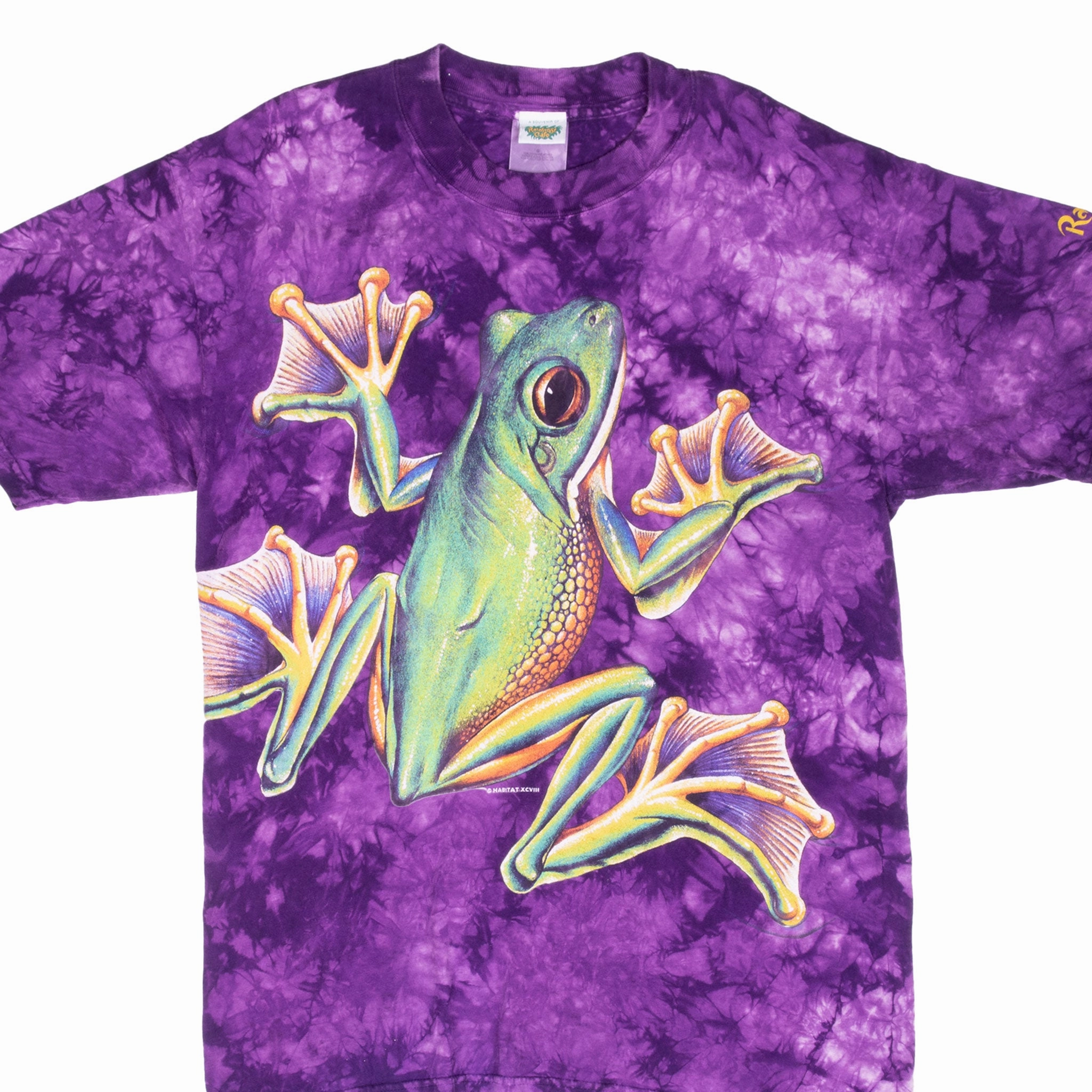VINTAGE TIE DYE ANIMAL PRINT FROG RAINFOREST CAFE ANIMAL PRINT TEE SHIRT 1998 MEDIUM Minimalist Layer