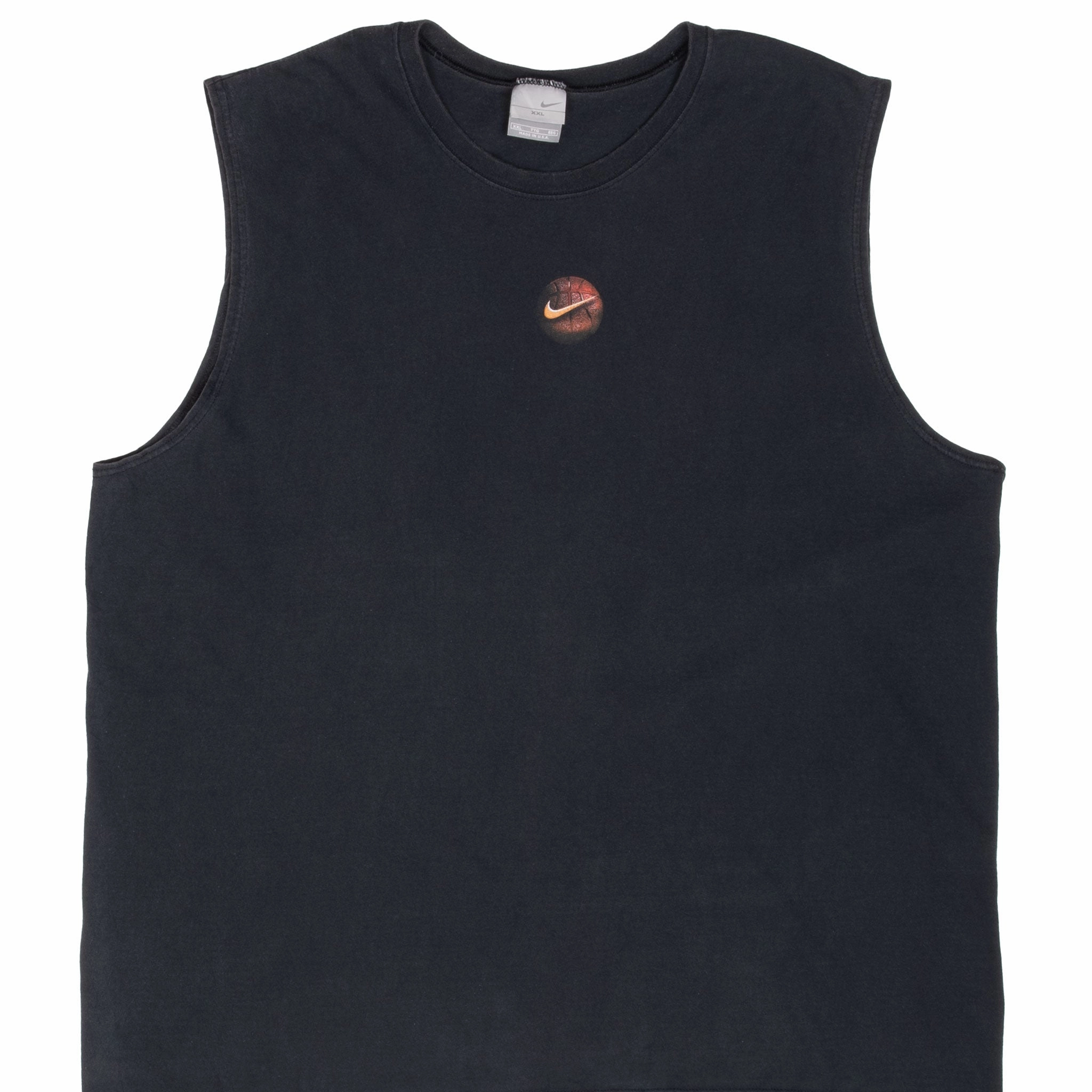 VINTAGE NIKE BASKETBALL CENTER SWOOSH BLACK TANK TOP TEE SHIRT 2000S 2XL MADE IN USA Fresh Style UVProtectionFinish