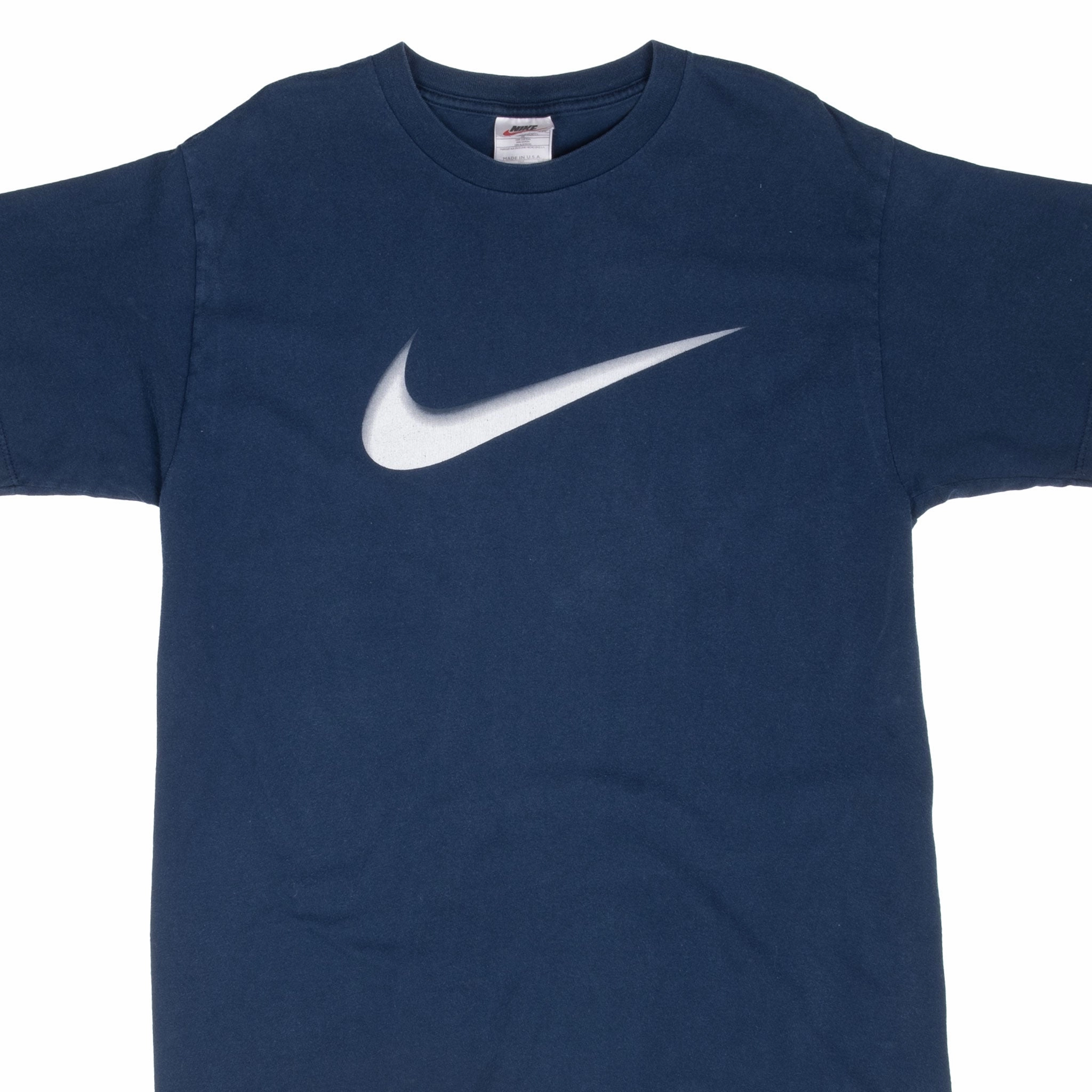 VINTAGE NIKE BIG SWOOSH BLUE TEE SHIRT 1990S MEDIUM MADE IN USA Everyday Casual