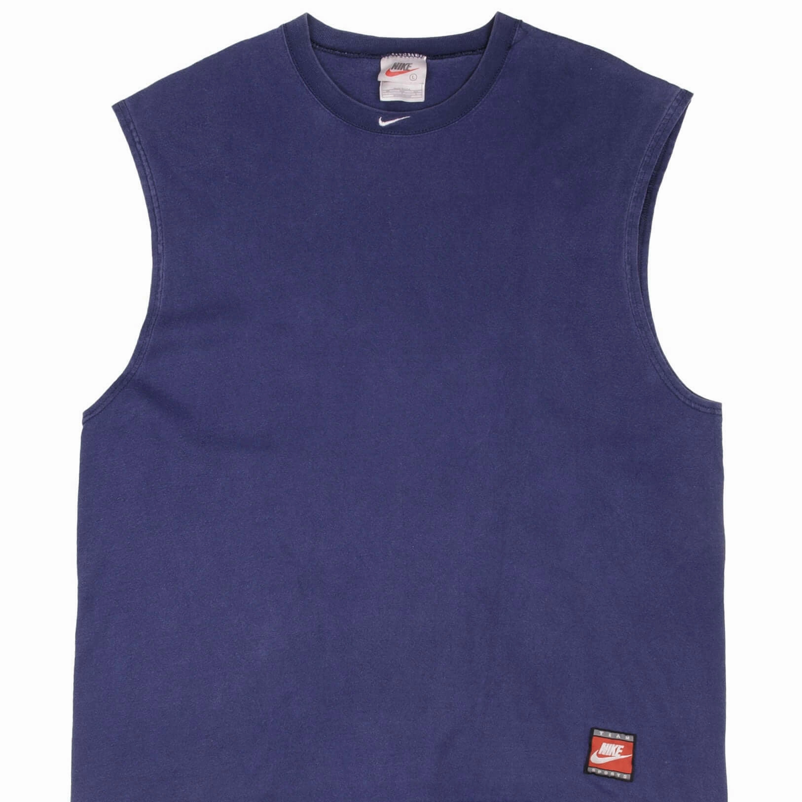 Breathable Fit Wear Relaxed Waistband VINTAGE NIKE CENTER SWOOSH NAVY BLUE TANK TOP TEE SHIRT 1990S LARGE MADE IN USA