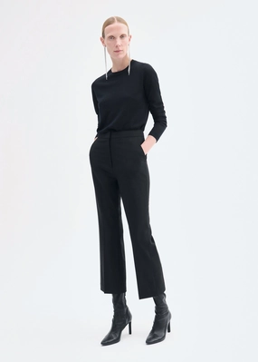Timeless Comfort Contoured Panel Design Cropped Cigarette Trouser in Virgin Wool - Black