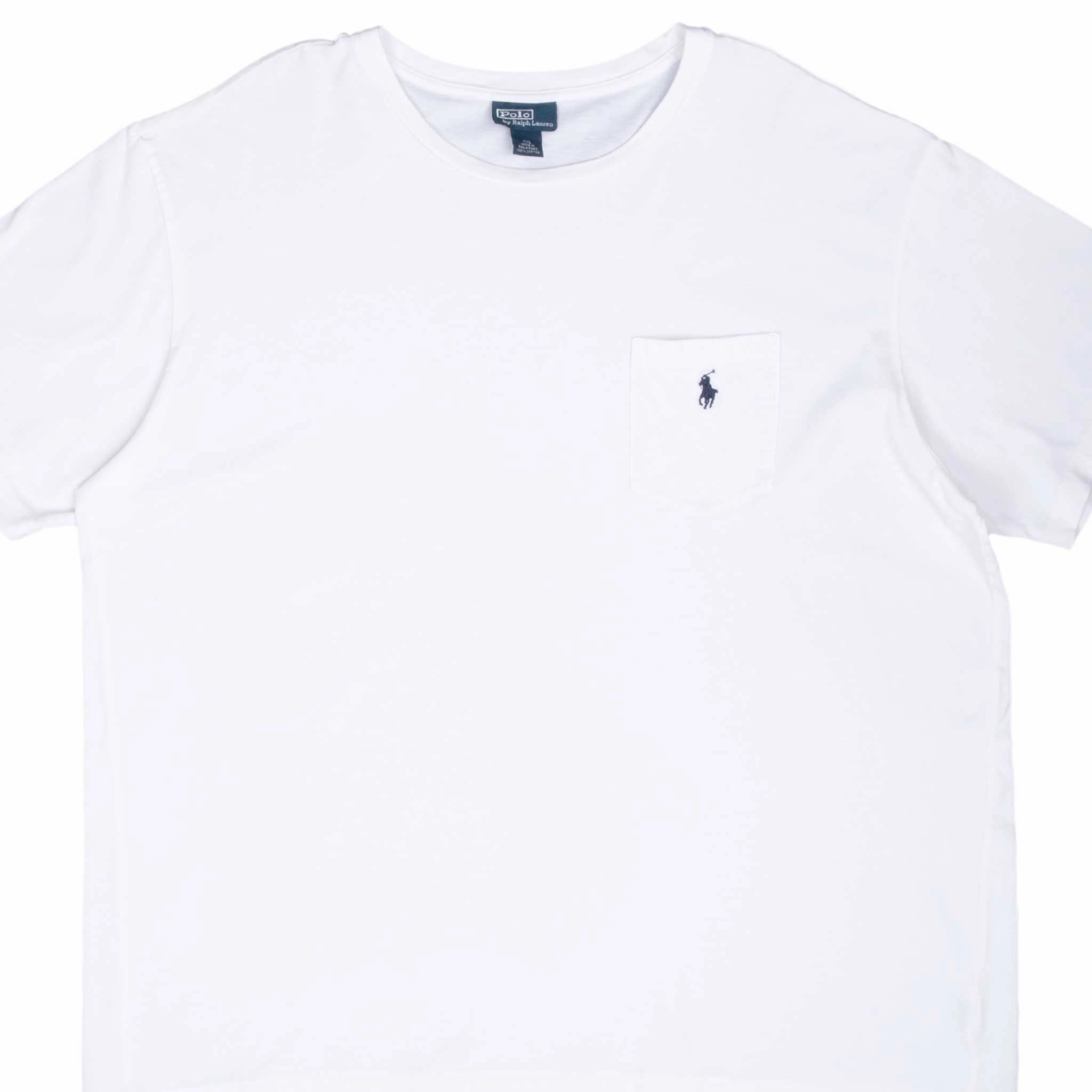 VINTAGE POLO RALPH LAUREN WHITE POCKET TEE SHIRT 1990S 2XL Fresh Style High Density Weave