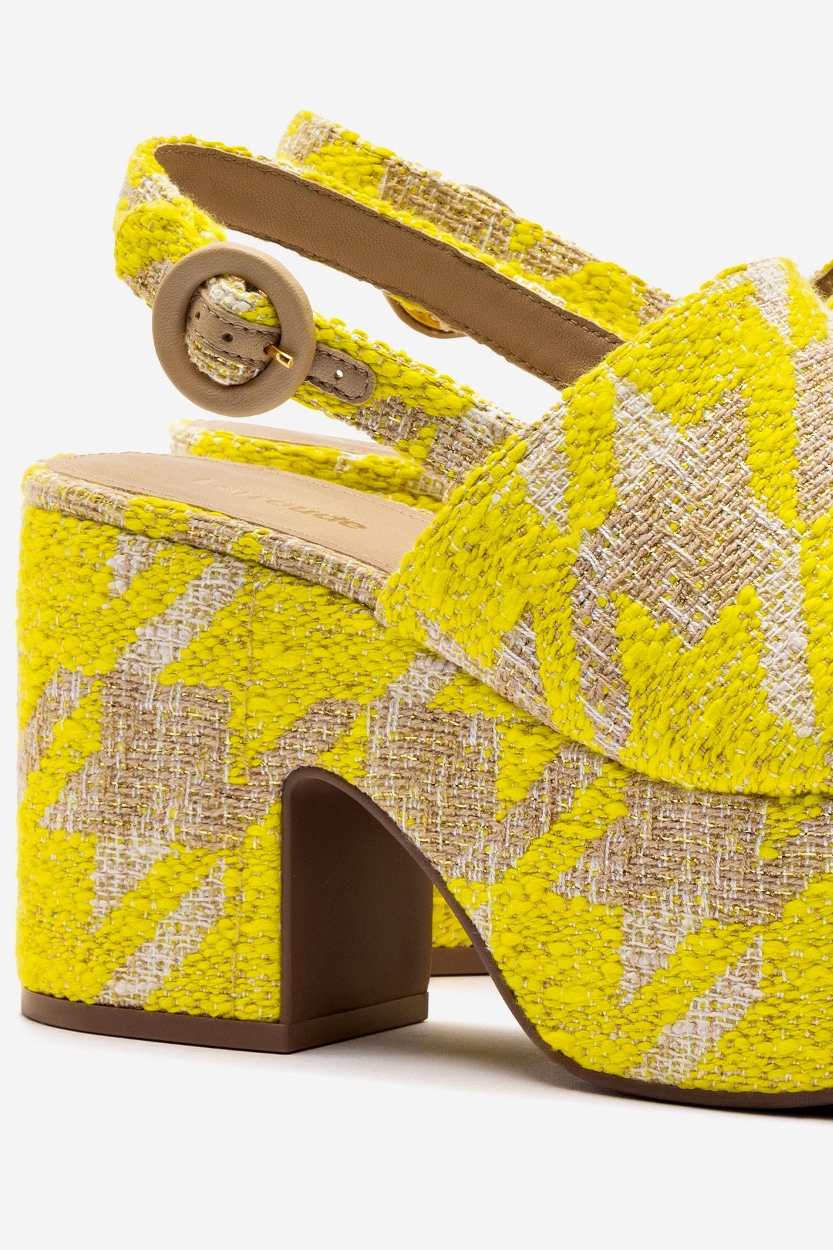 Bonded seams Miso Platform Sandal In Yellow Houndstooth Fabric