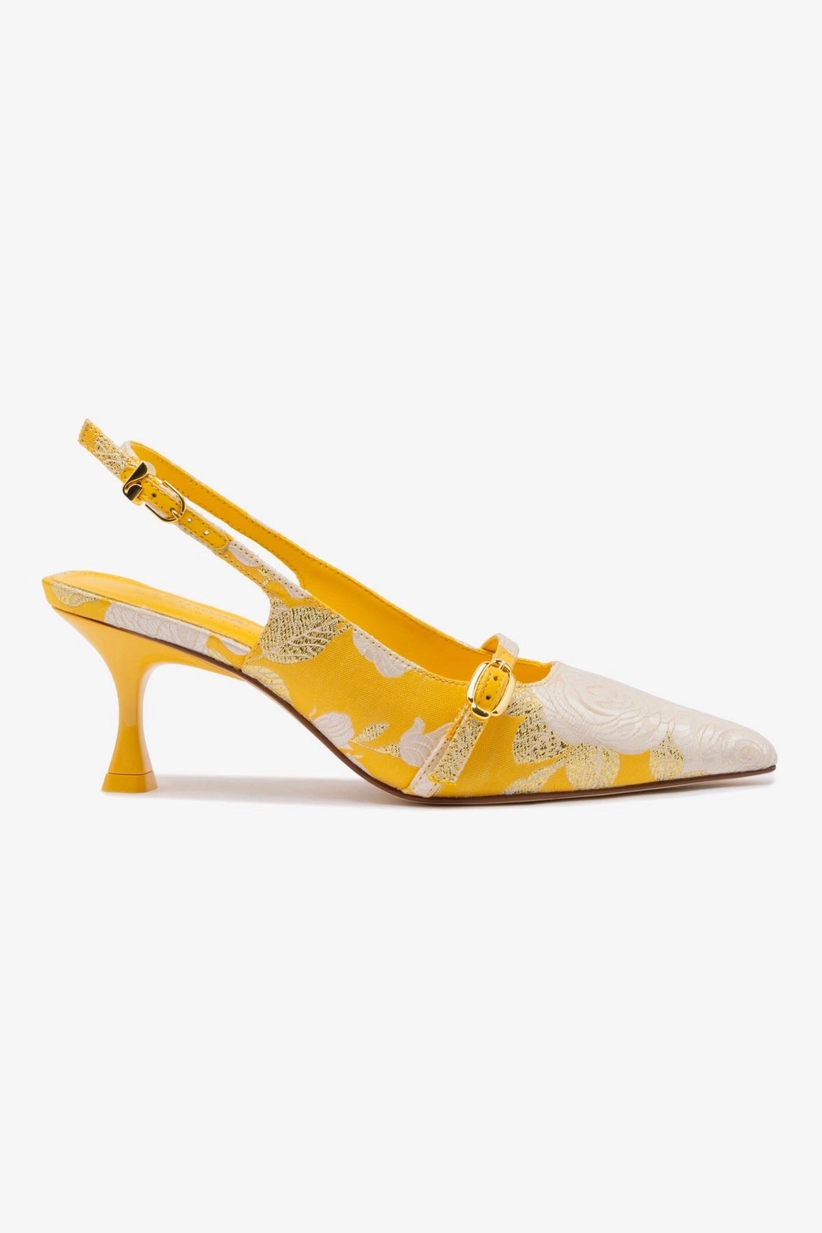 Larroud?? x Markarian Ines Pump In Yellow Floral Brocade Wedding Party Shoes Understated Chic