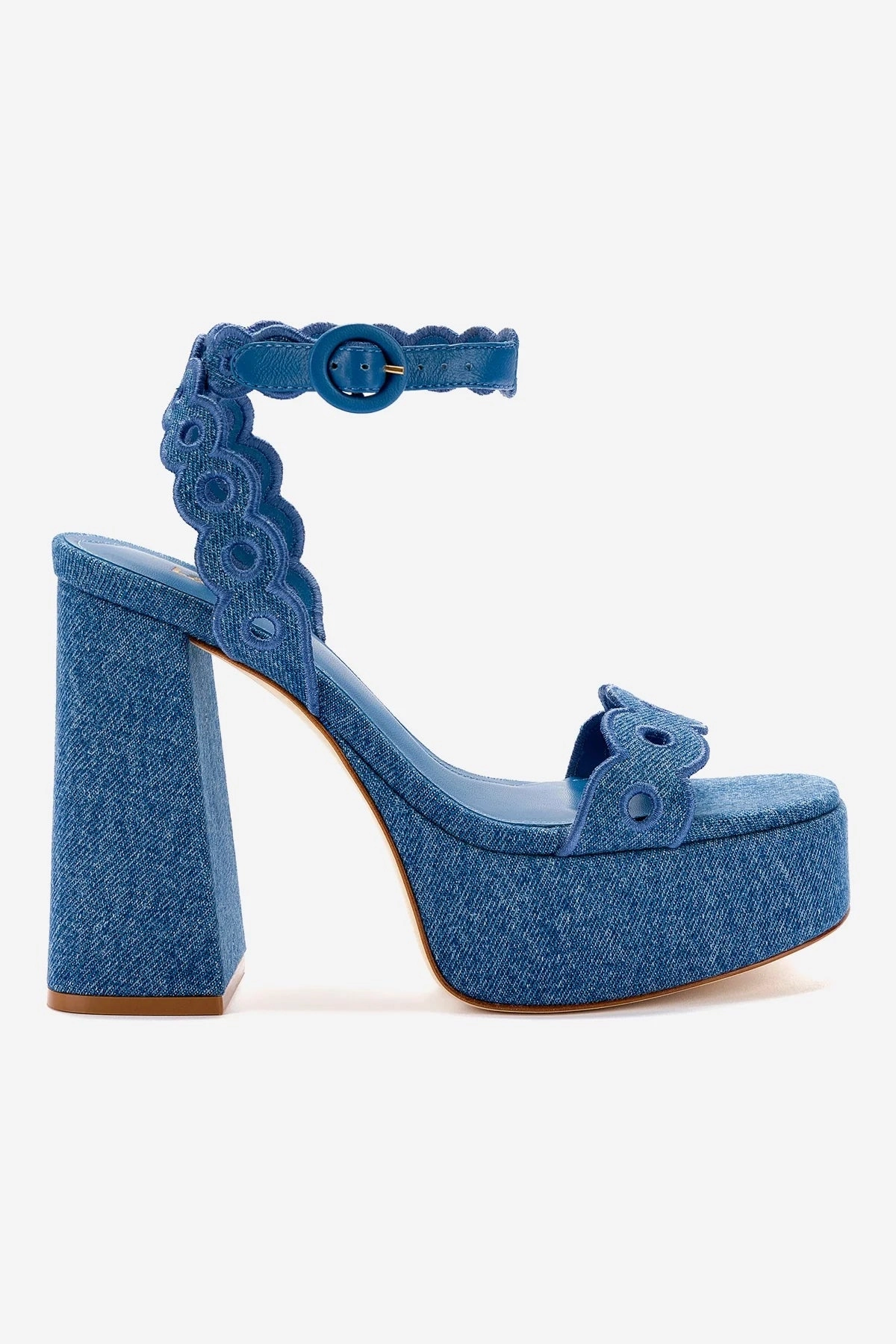 Durable Rubber Tread Dolly Broderie Sandal In Blue Stoned Denim