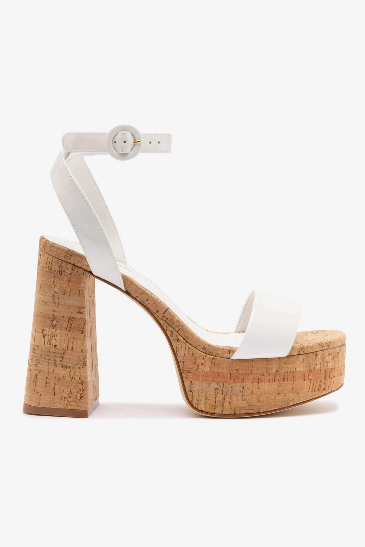Slip-Resistant Sole Dolly Sandal In White Patent Leather and Natural Cork