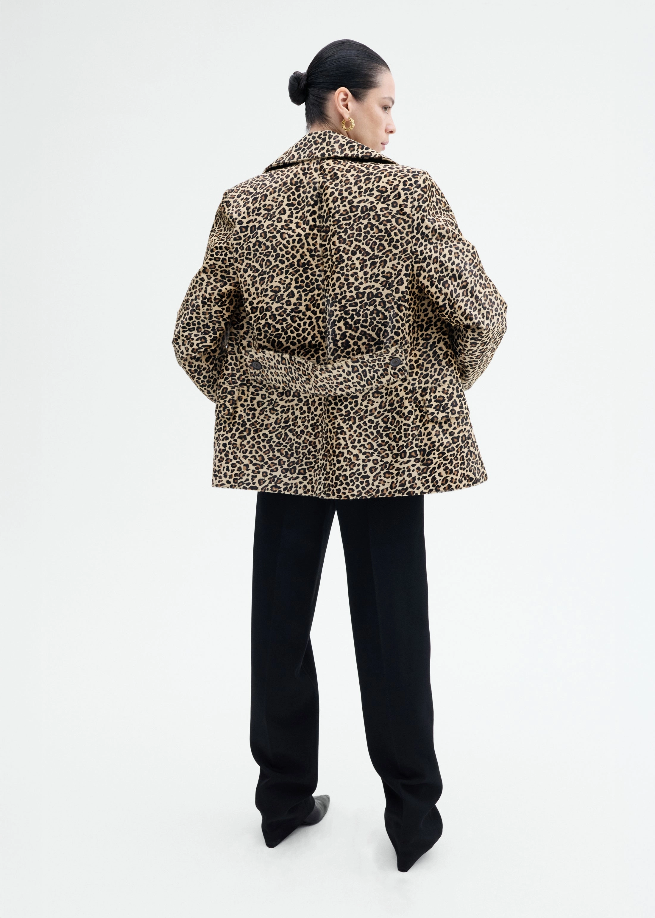 Double Faced Leopard Peacoat in Calf Hair - Leopard Fashion Shield Clean Silhouette
