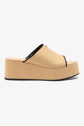 Cushioned Insole Charli Mule In Beige Raffia and Black Trimming