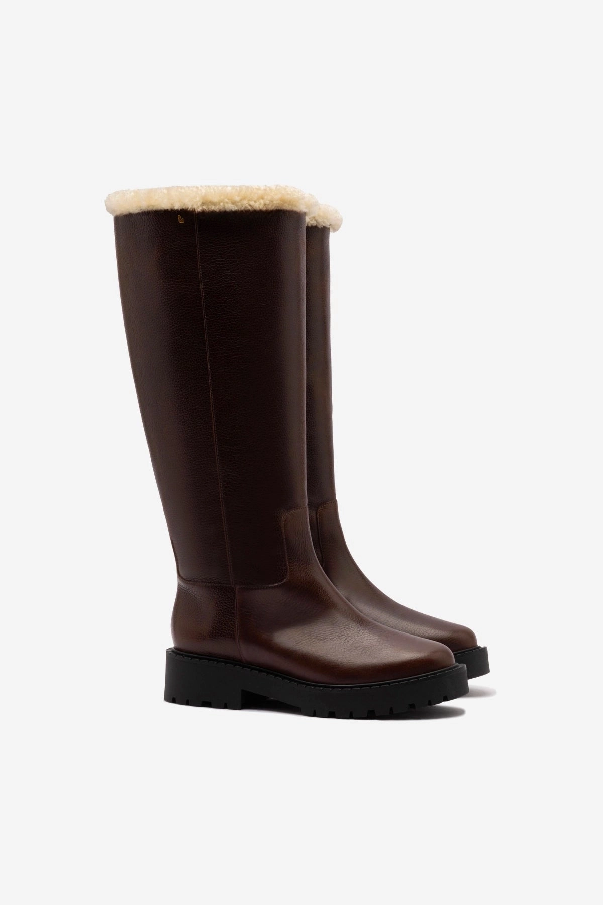 Anne Lugsole Boot In Brown Leather And Natural Shearling Party Goer