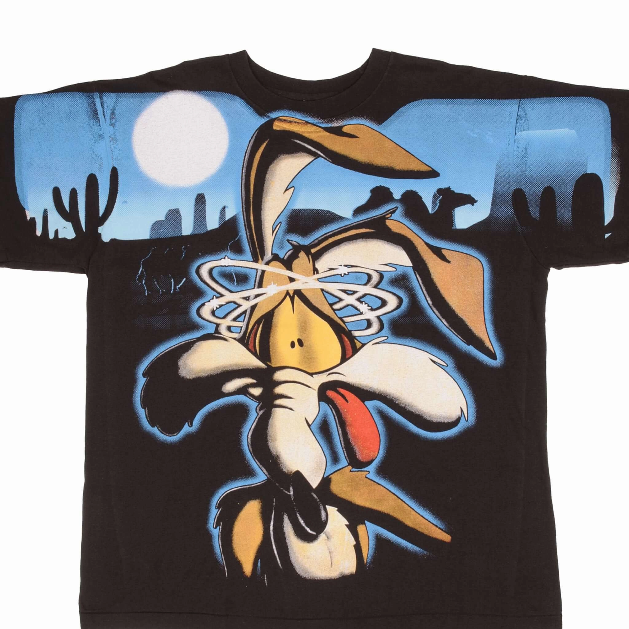 Microfiber Blend BOOTLEG ALL OVER PRINT LOONEY TUNES WILE E COYOTE TEE SHIRT SZE XL SINGLE STITCH