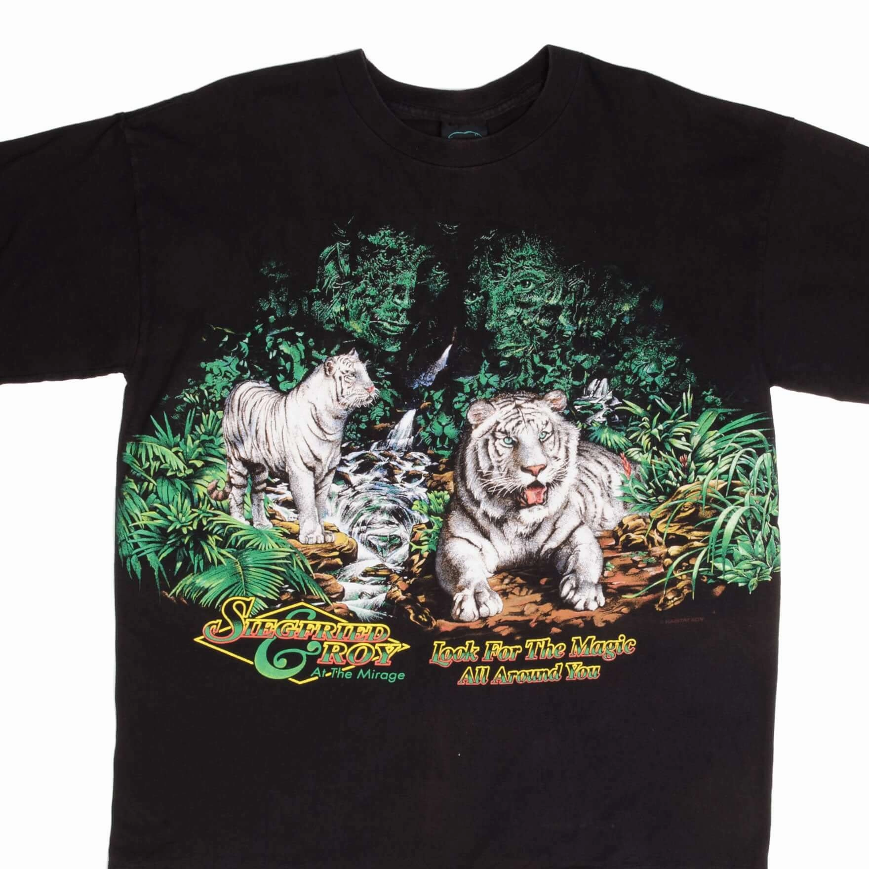 VINTAGE SIEGFRIED & ROY IN LAS VEGAS ANIMAL PRINT TEE SHIRT 1990S XL MADE USA Wicking Interlock Knit