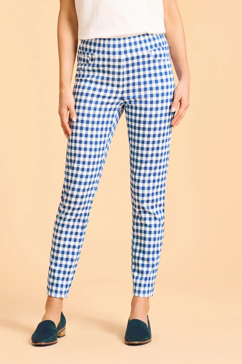 Relaxed Fit Minimal Design Bengajean? 7/8th Skinny Leg - Azure Gingham